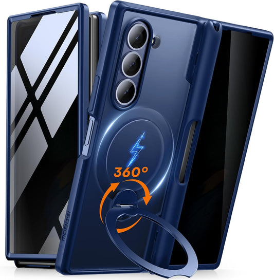 MOBOSI Z Fold 5 Case with Rotatable Ring Stand & Privacy Protector