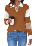 Cozy LOMON V Neck Long Sleeve Sweater for Effortless Fashion