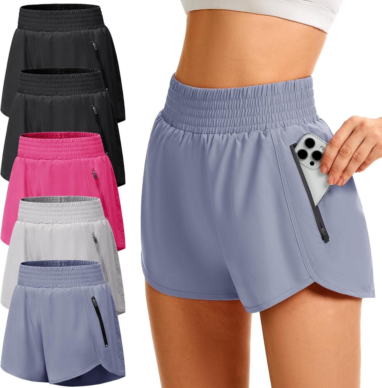 TVKSOM Women's High Waisted Athletic Workout Shorts with Pockets