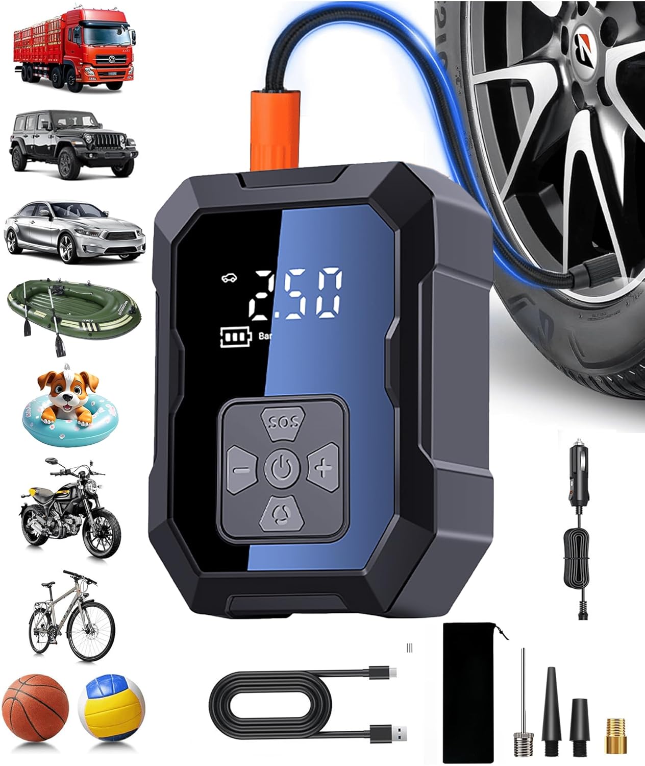 Portable Tire Inflator 150PSI Power w/ Gauge Display - Gonlylai