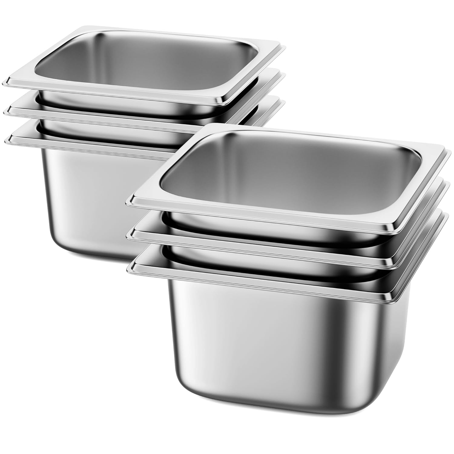 6 Pack Hotel Pans 1/6 Size 4 Deep Stainless Steel Food Pan