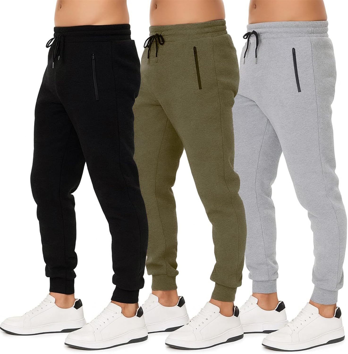Men's Athletic Sweatpants with Pockets - 3 Pack Joggers