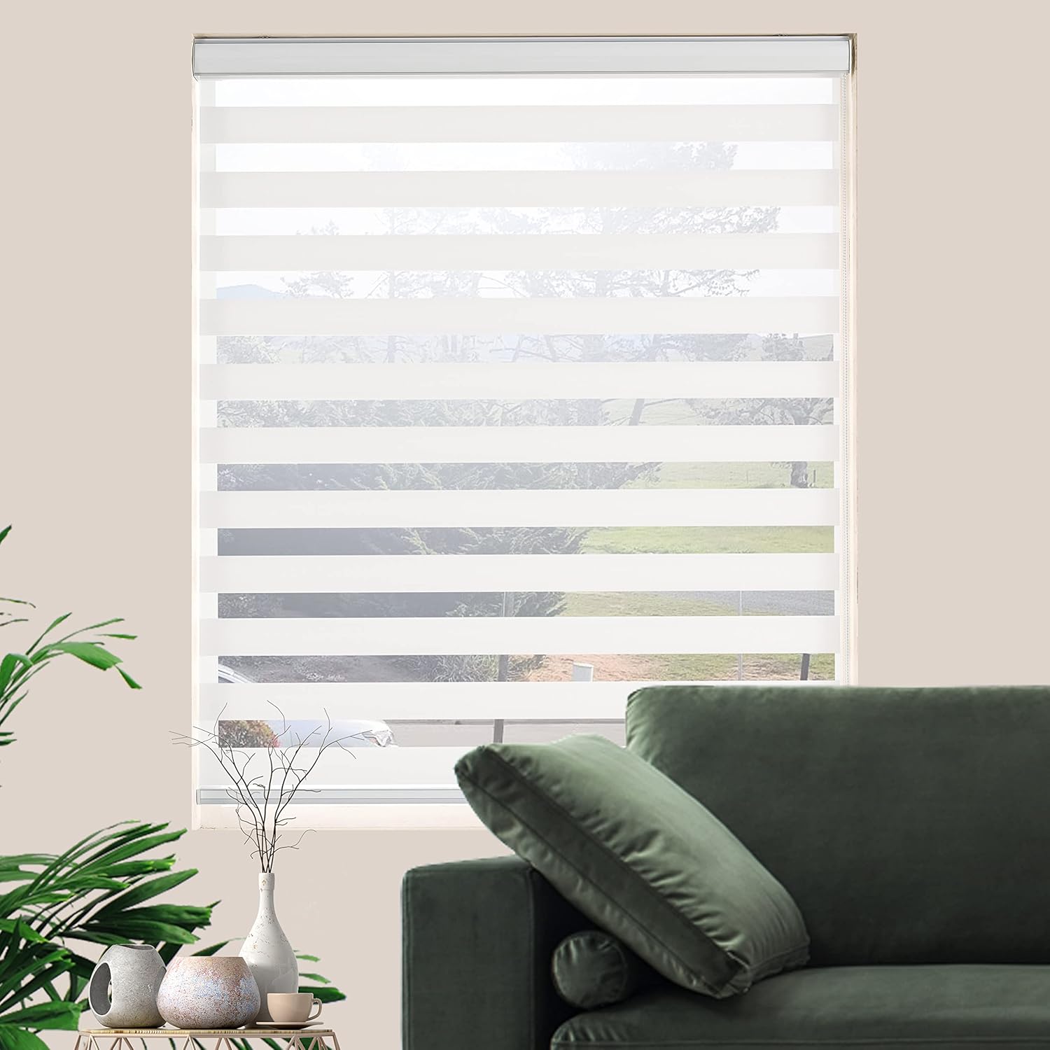 Zebra Roller Shades for Living Room - Dual Layer Light Control