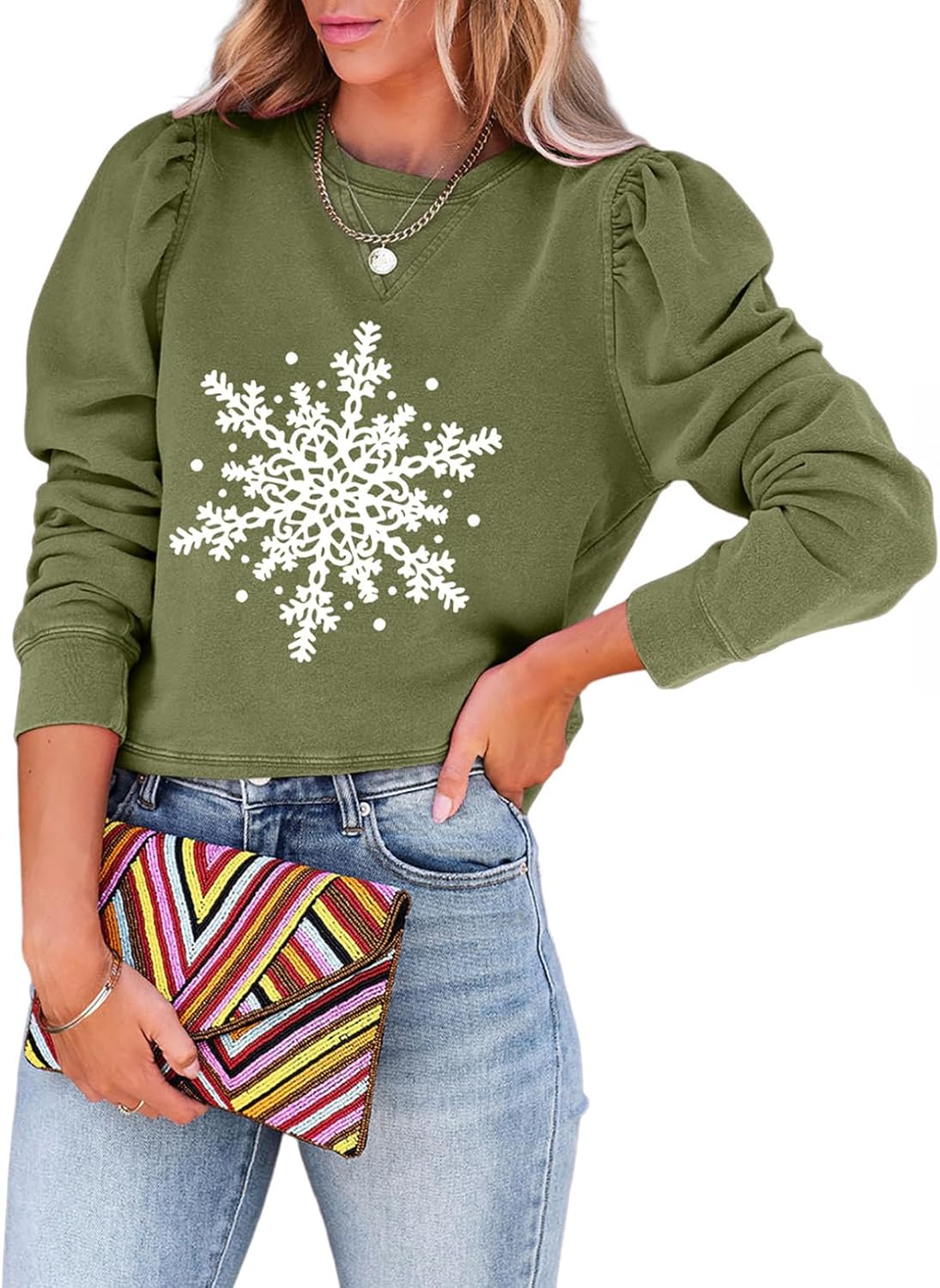 Dokotoo Cute Puff Sleeve Crop Sweatshirt