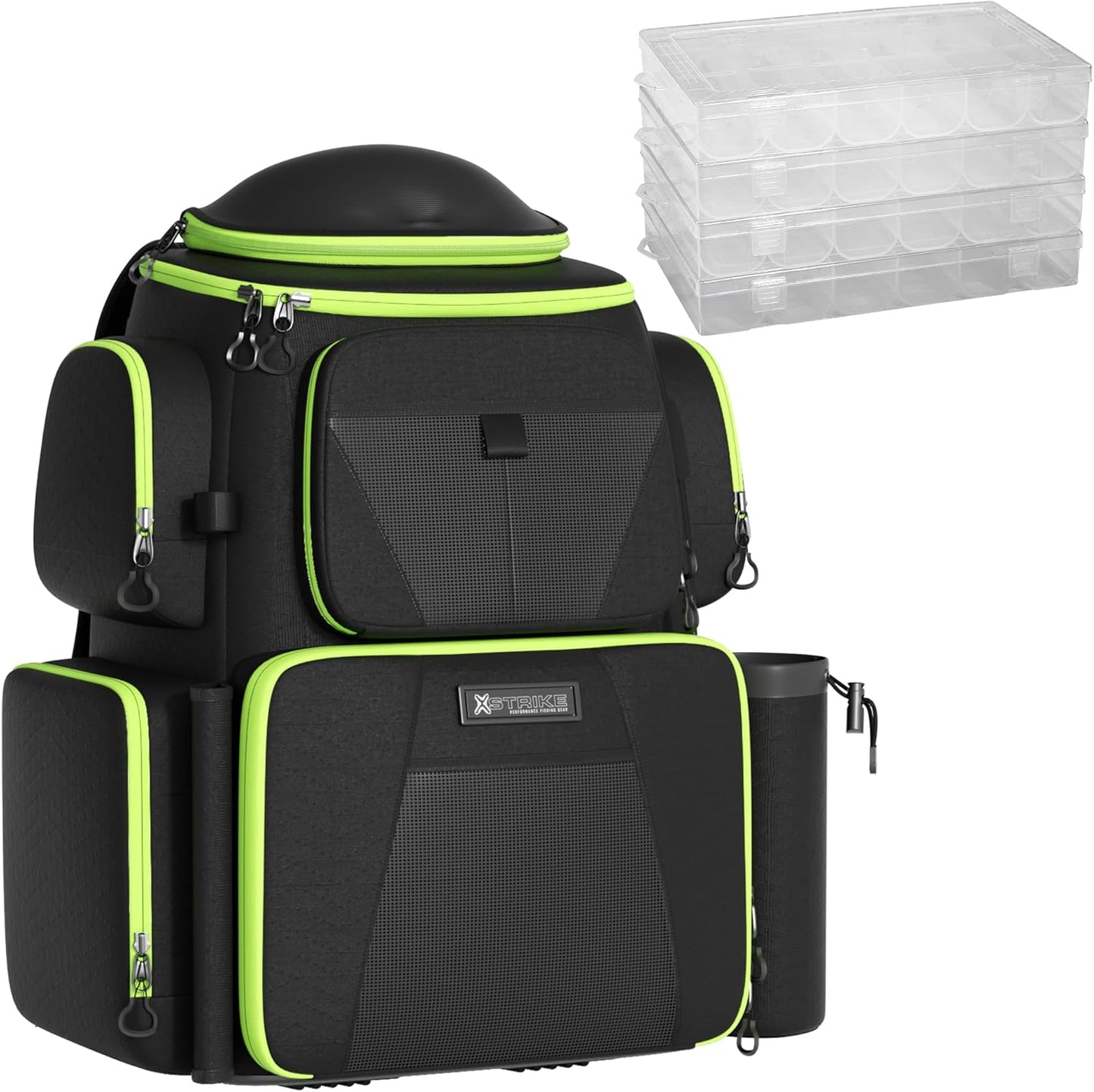 X Strike 48L Fishing Backpack - Water Resistant, Rod Holders, 4 Tackle Box