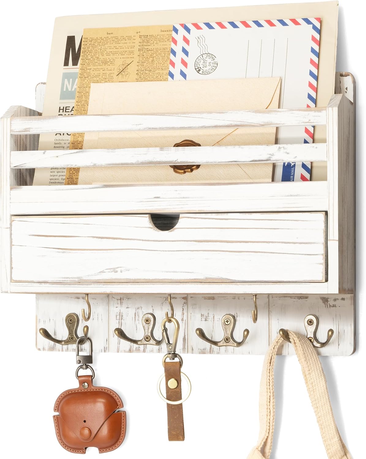 Rebee Vision Rustic Mail Organizer with Key Hooks for Home Decor
