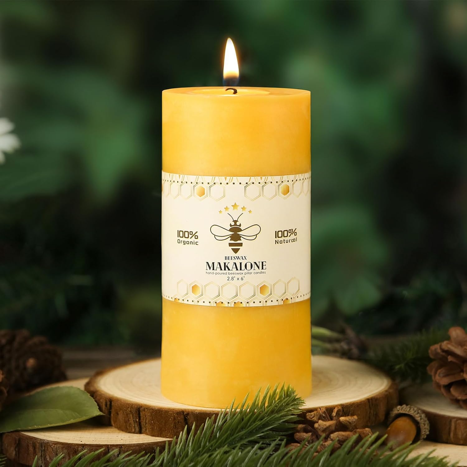 100% Pure Beeswax Pillar Candle - 95 Hr Burn Time