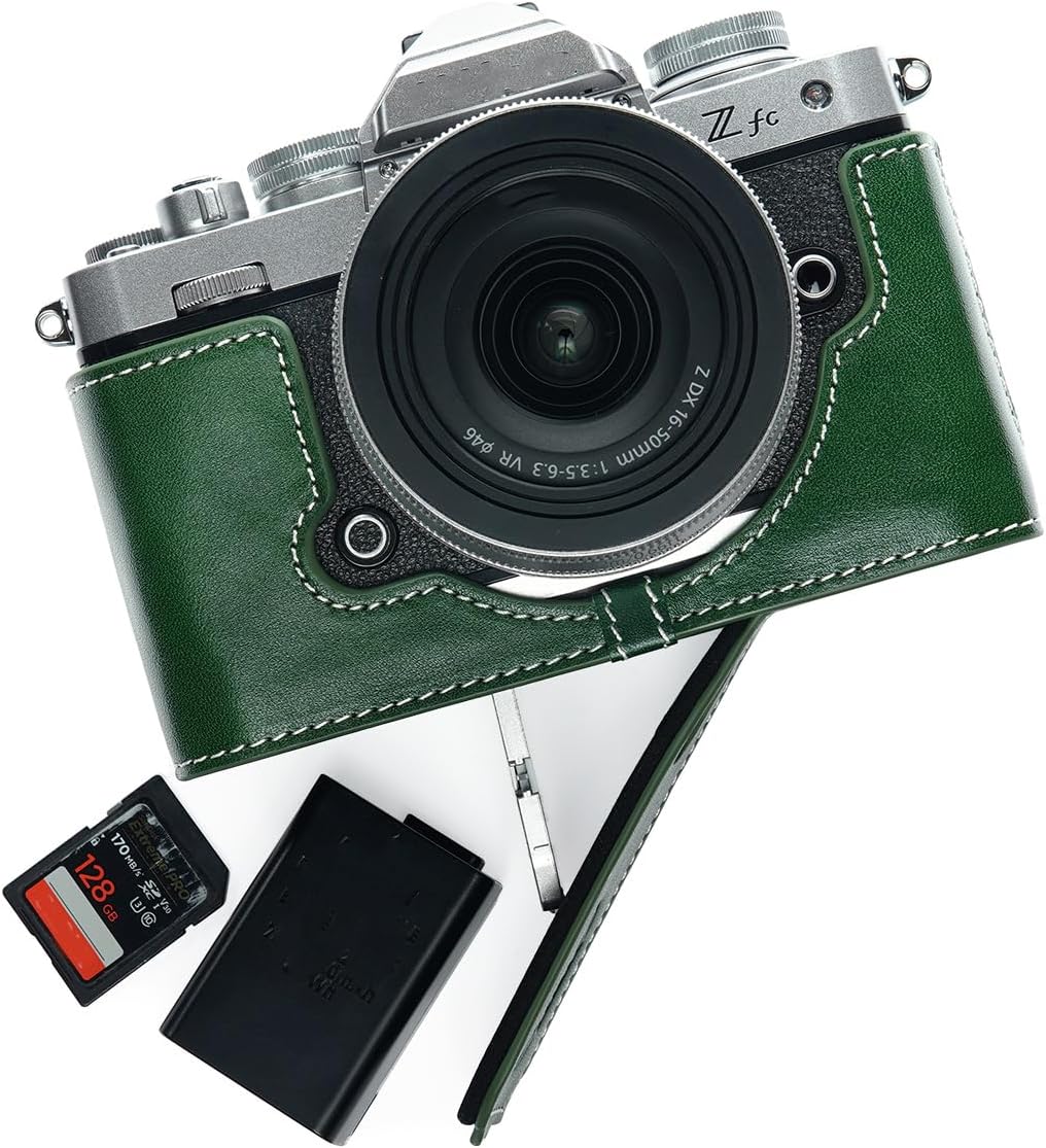 Handmade Genuine Leather Half Camera Case for Nikon Z fc Green