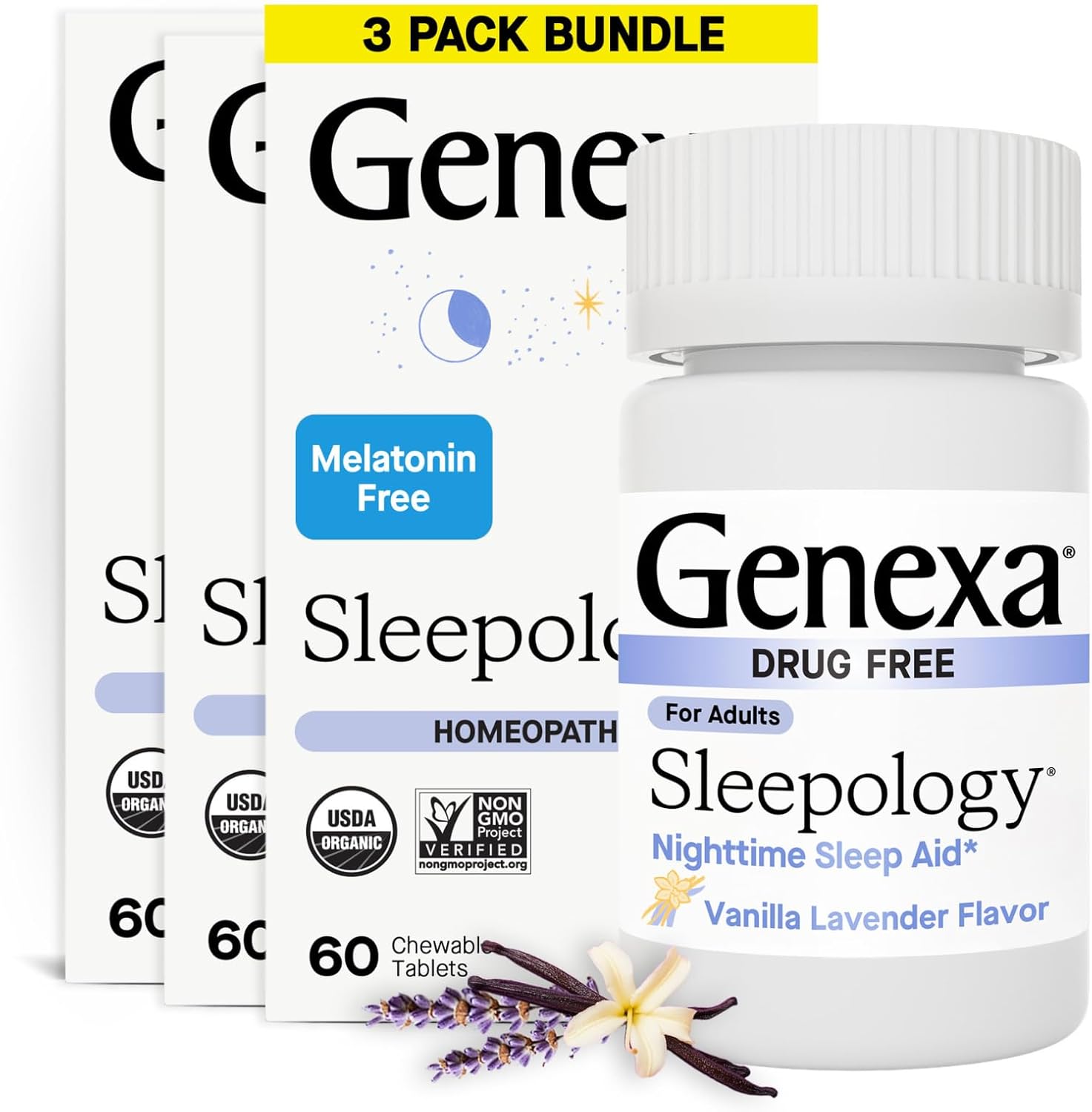 Genexa Sleepology for Adults - Melatonin Free Sleep Aid Tablets