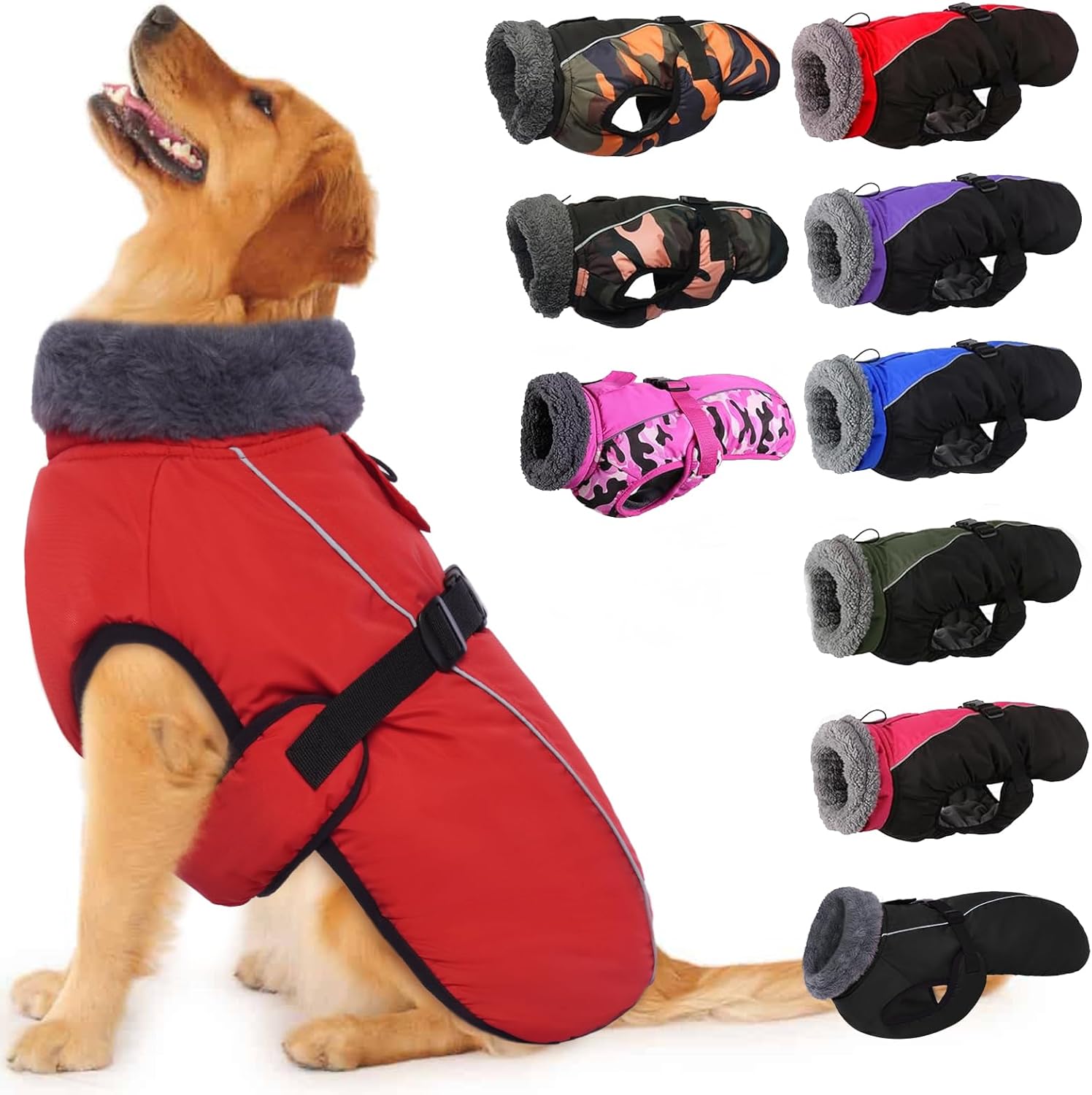IECOii Extra Warm Reflective Adjustable Dog Jacket for Winter