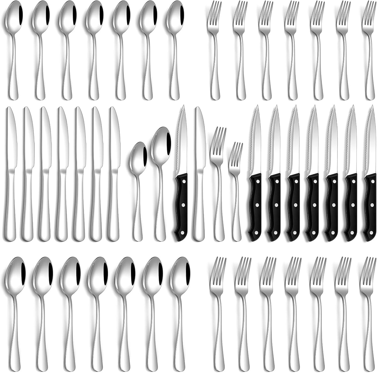 Premium 48-Piece Silverware Set with Steak Knives for 8
