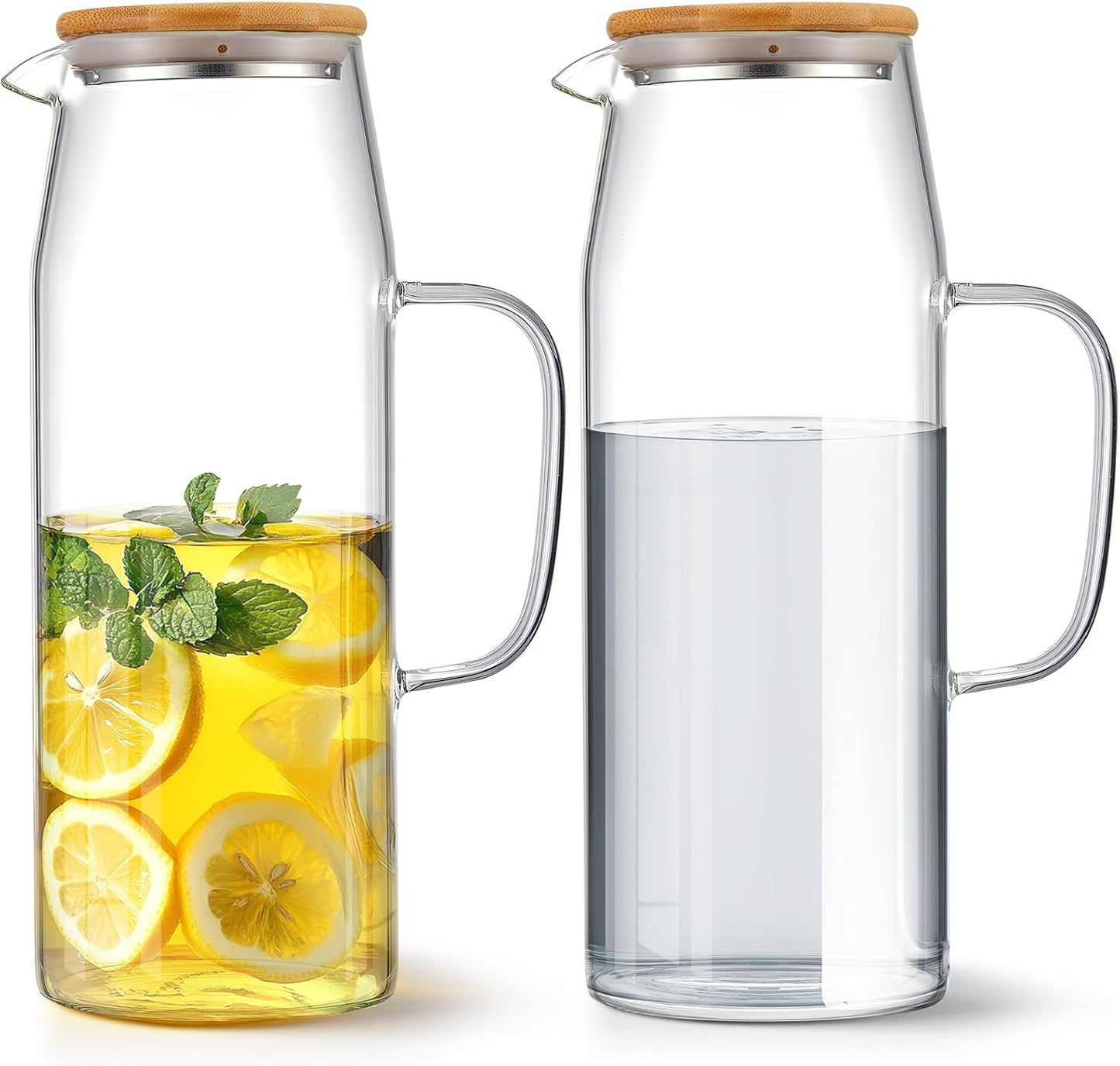 Hsei 2 Sets Glass Pitcher with Lid for Hot and Cold Beverages