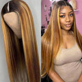 Ombre V Part Wigs Human Hair Straight Highlight Blonde 180% Density