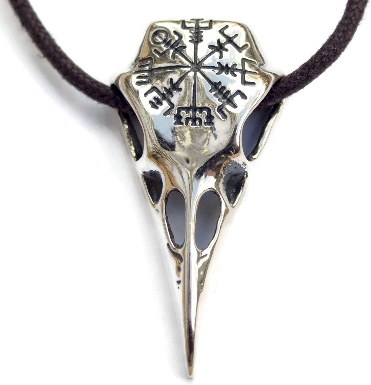 Raven Skull Necklace with Viking Compass Vegvisir Pendant Gift