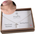 Sterling Silver Dainty Cross Necklace for Women - Tiny Cross Pendant