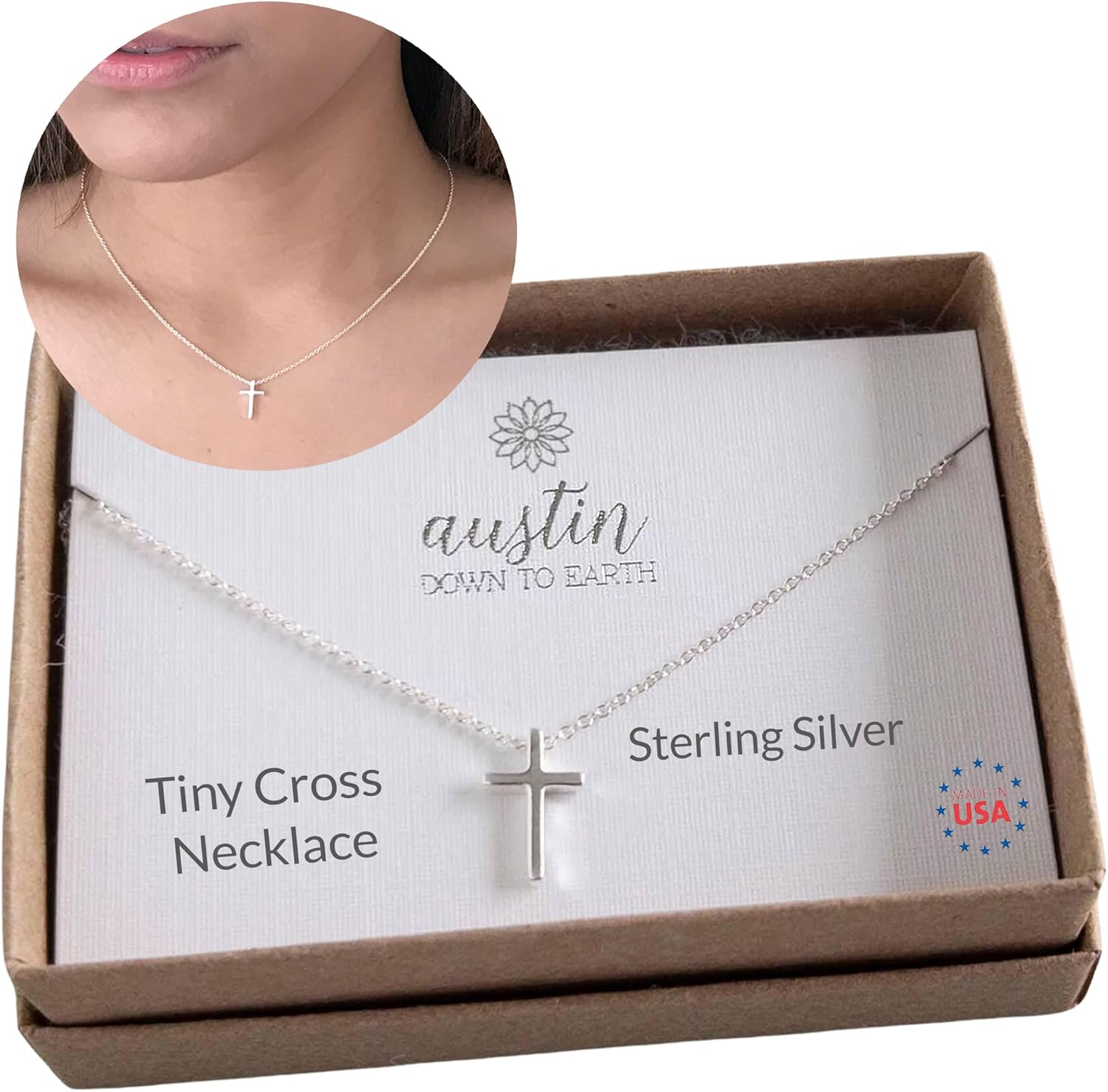 Sterling Silver Dainty Cross Necklace for Women - Minimalist Style