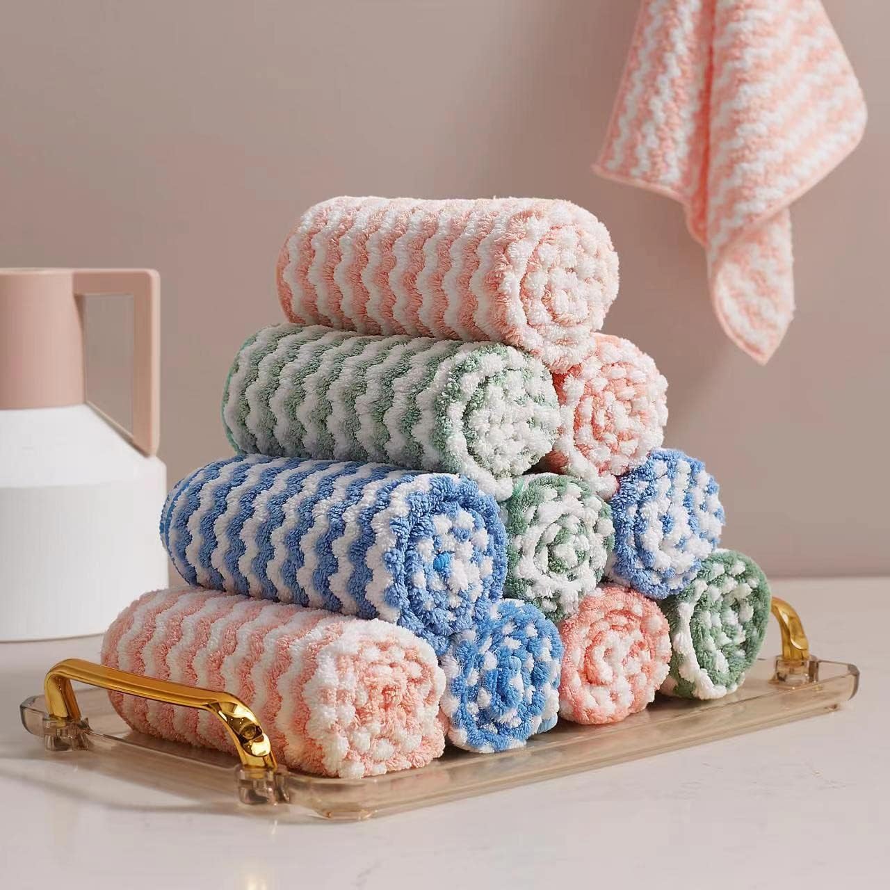 JOYMOOP 12 Pack Microfiber Cleaning Cloth Set - Absorbent Dish Rags for Streak-Free Cleaning