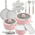 Pink Ceramic 18-Piece Cookware Set with Detachable Handles - Space
