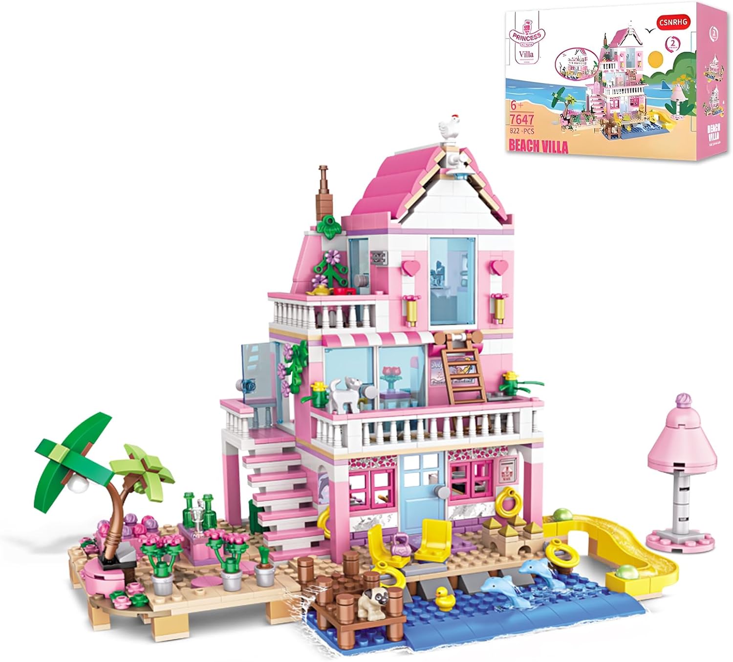 Pink Seaside Beach Villa Building Set for Creative Play