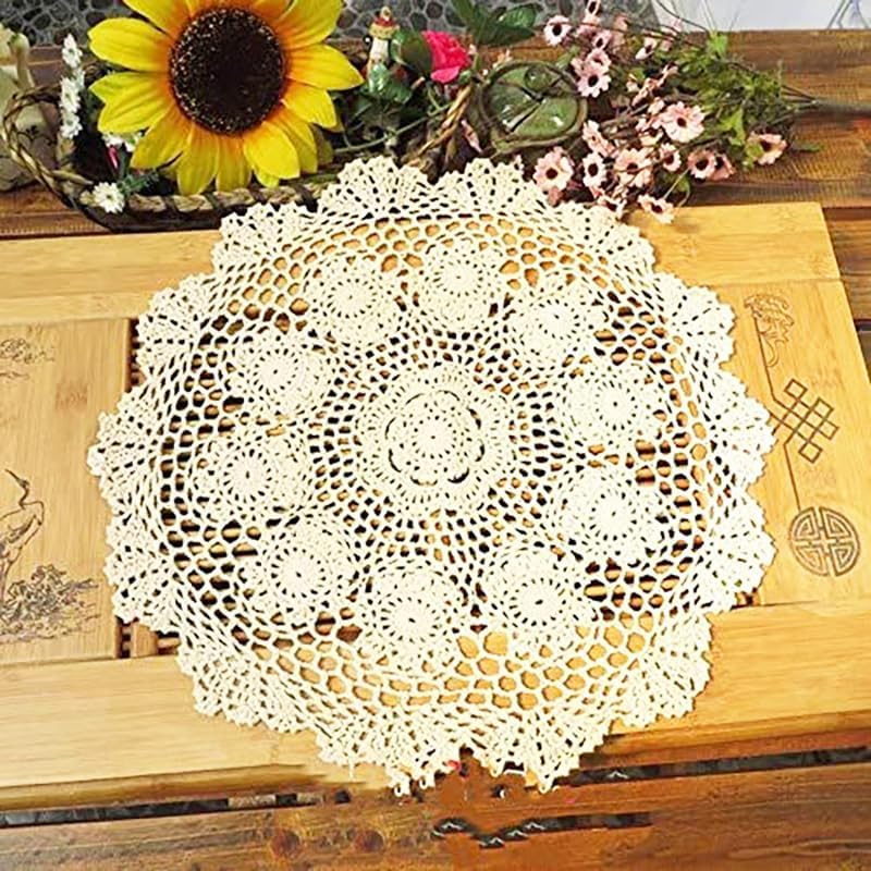 Polkar Cotton Handmade Crochet Lace Tablecloth for Rustic Decor
