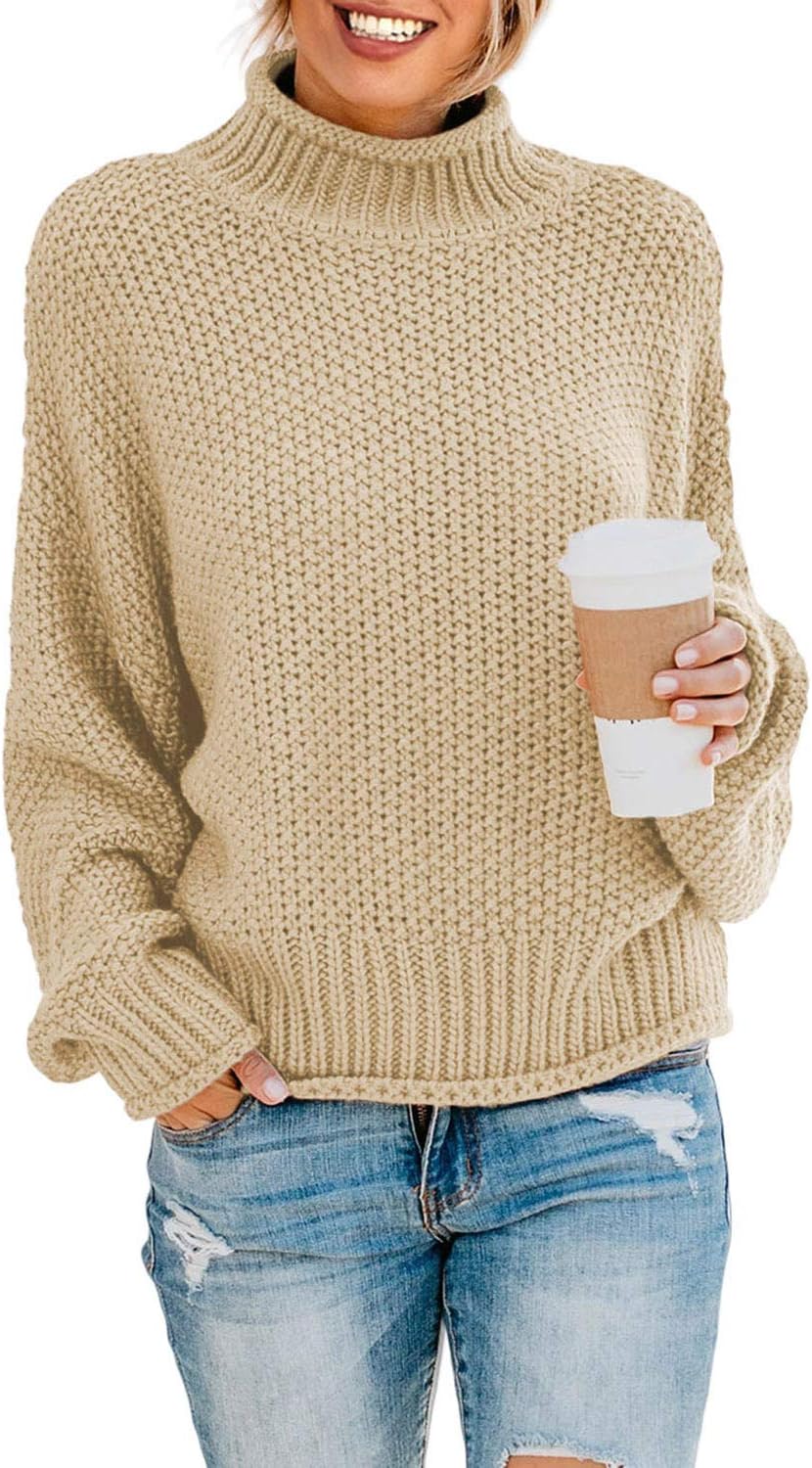 Dokotoo Womens Turtleneck Balloon Sleeve Sweater for Winter