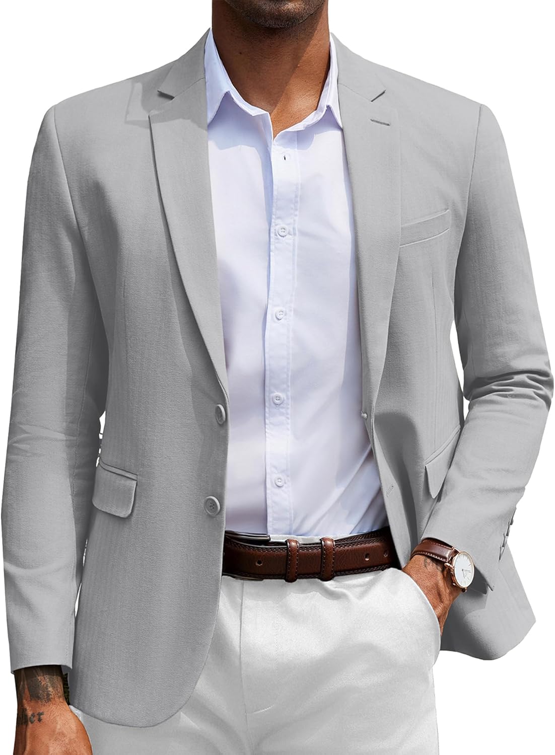 Stylish Herringbone Blazer for Men - Slim Fit Cotton Jacket