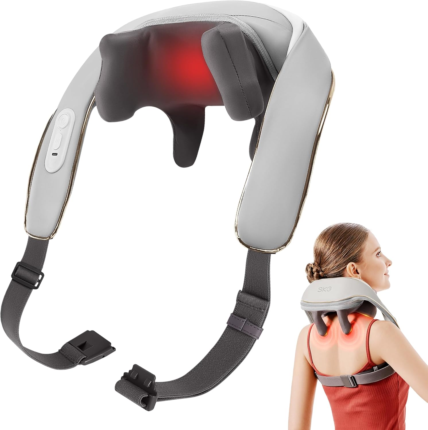 SKG 2025 Neck Massager for Pain Relief with Heat and Cordless