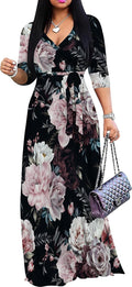 Plus Size Maxi Dress for Women - 3/4 Sleeve Bohemian Wrap