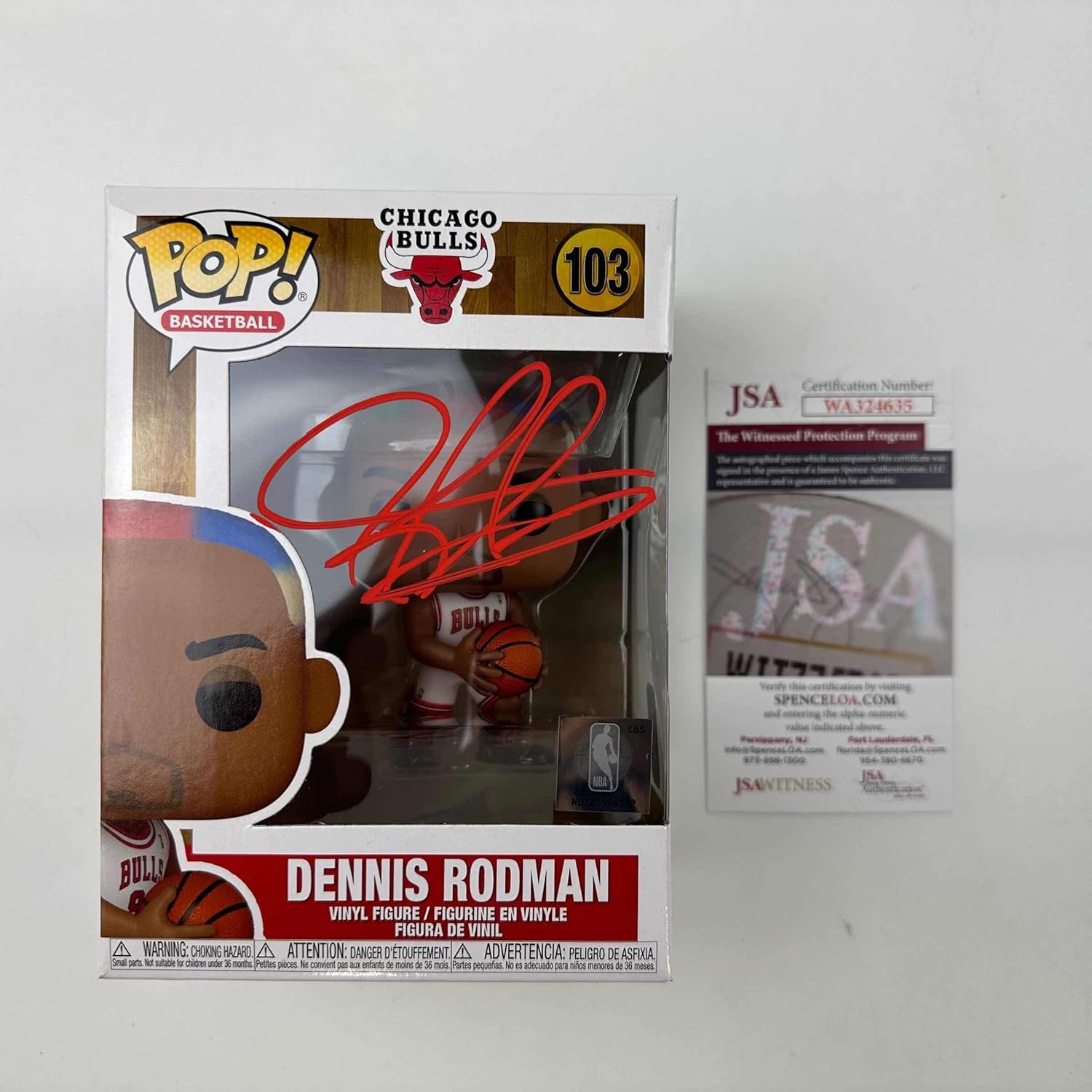 Autographed Dennis Rodman Chicago Bulls Funko Pop #103 Figurine