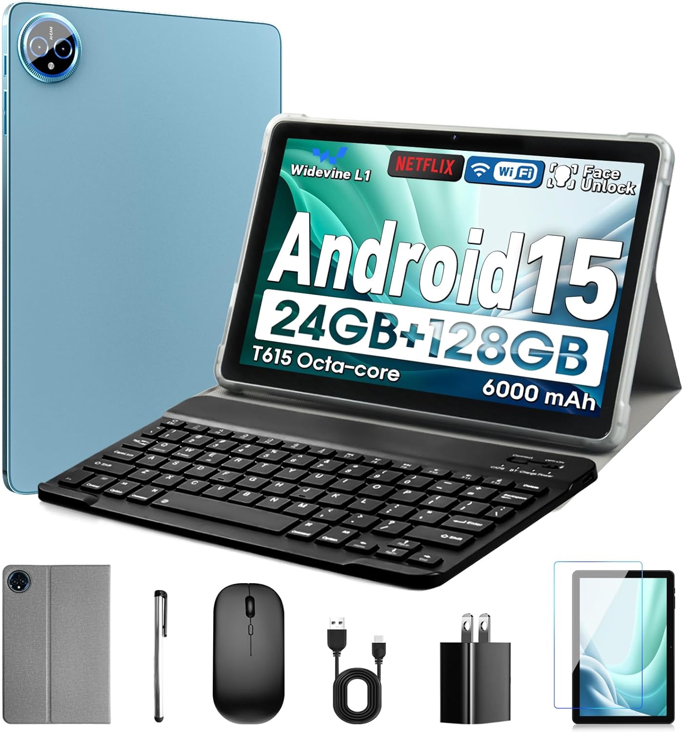 10 Inch Tablet with Android 15, 24GB RAM, 128GB ROM, Octa-Core