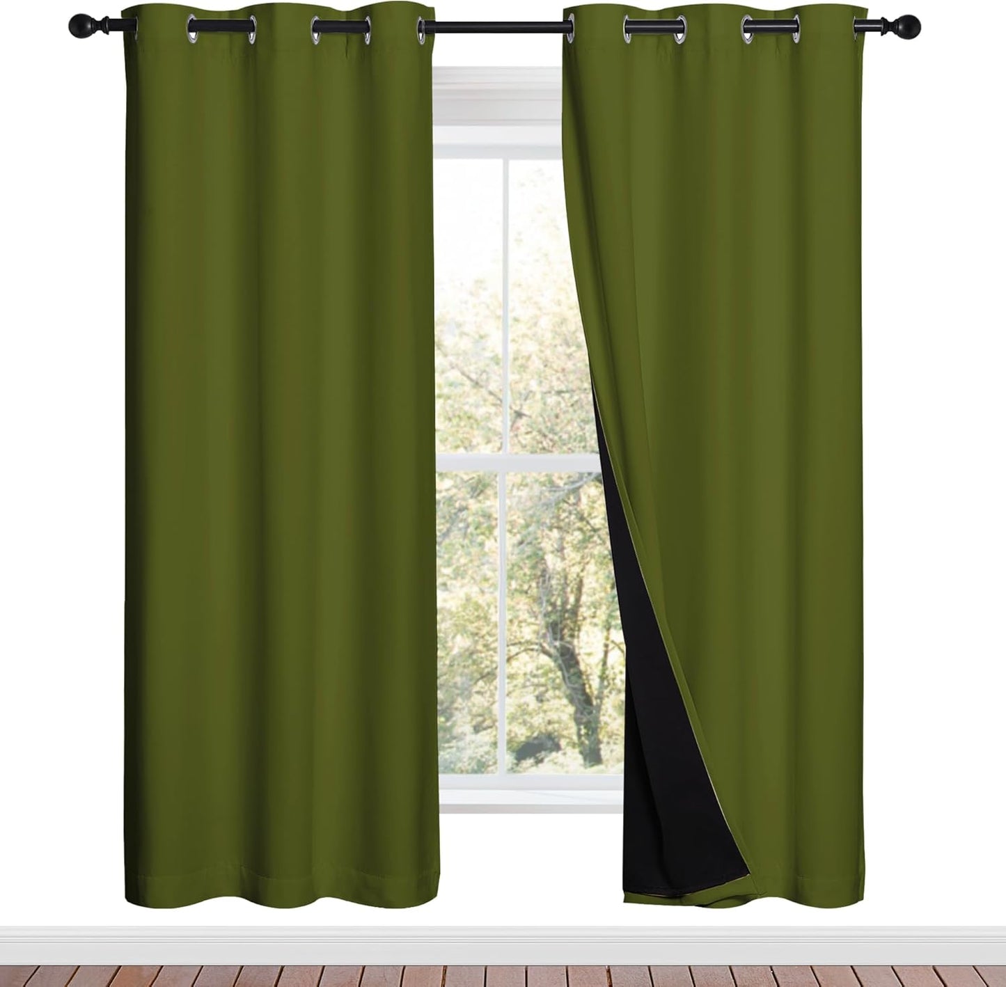 NICETOWN Olive Green Full Shade Curtain Panels for Energy Efficiency