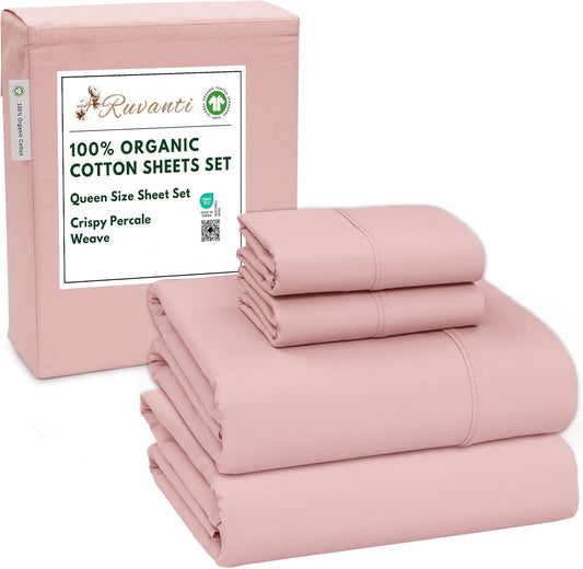 100% Organic Cotton Queen Size Sheets with Deep Pocket Fit