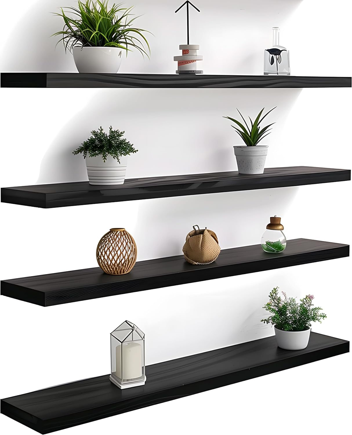 Rustic Wood Floating Shelves for Wall Decor, Set of 4 Black 36 in