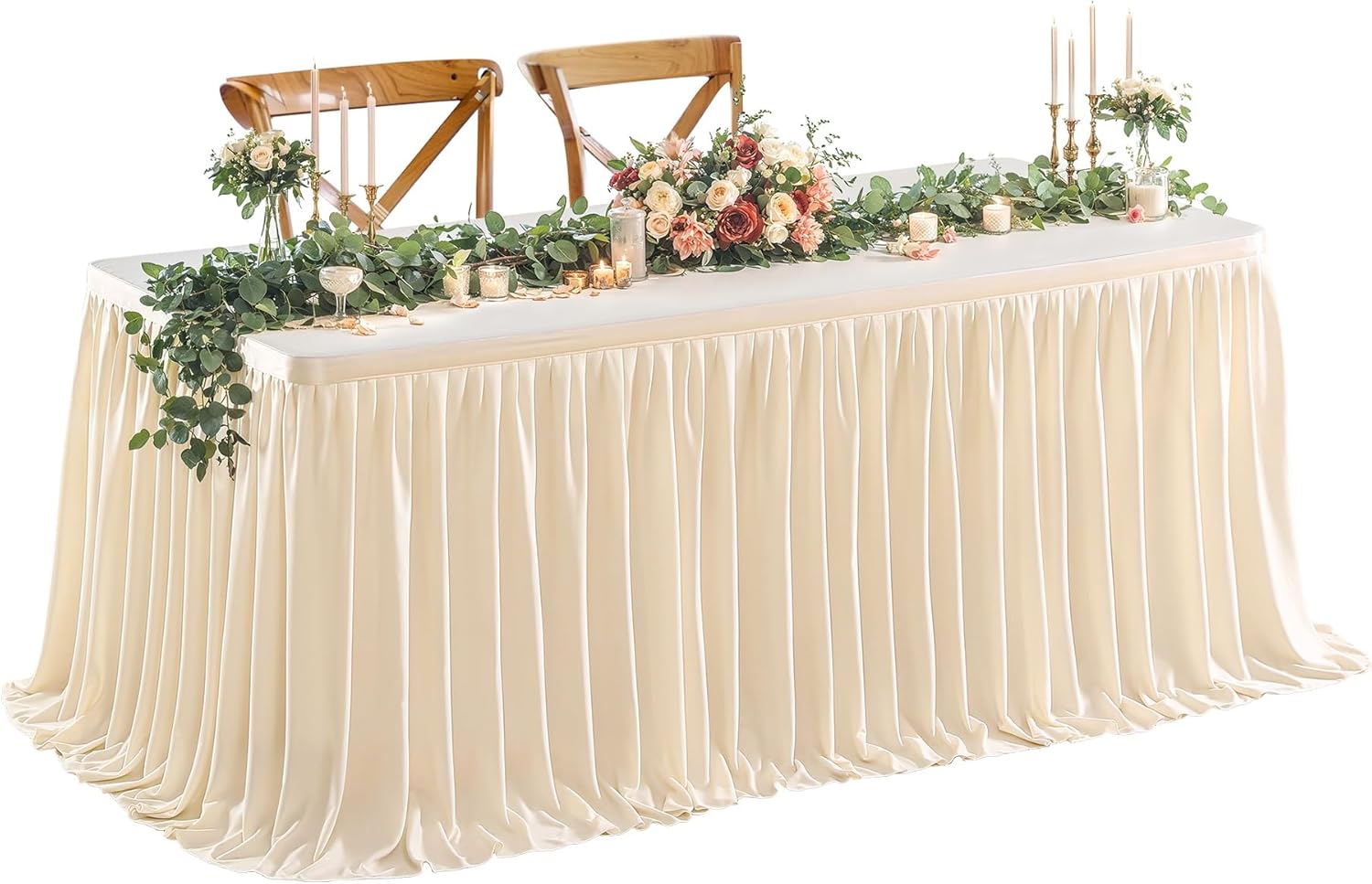 17ft Long Beige Table Skirt for Elegant Table Decorations