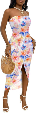 Strapless Ruched High Waist Wrap Split Asymmetrical Beach
