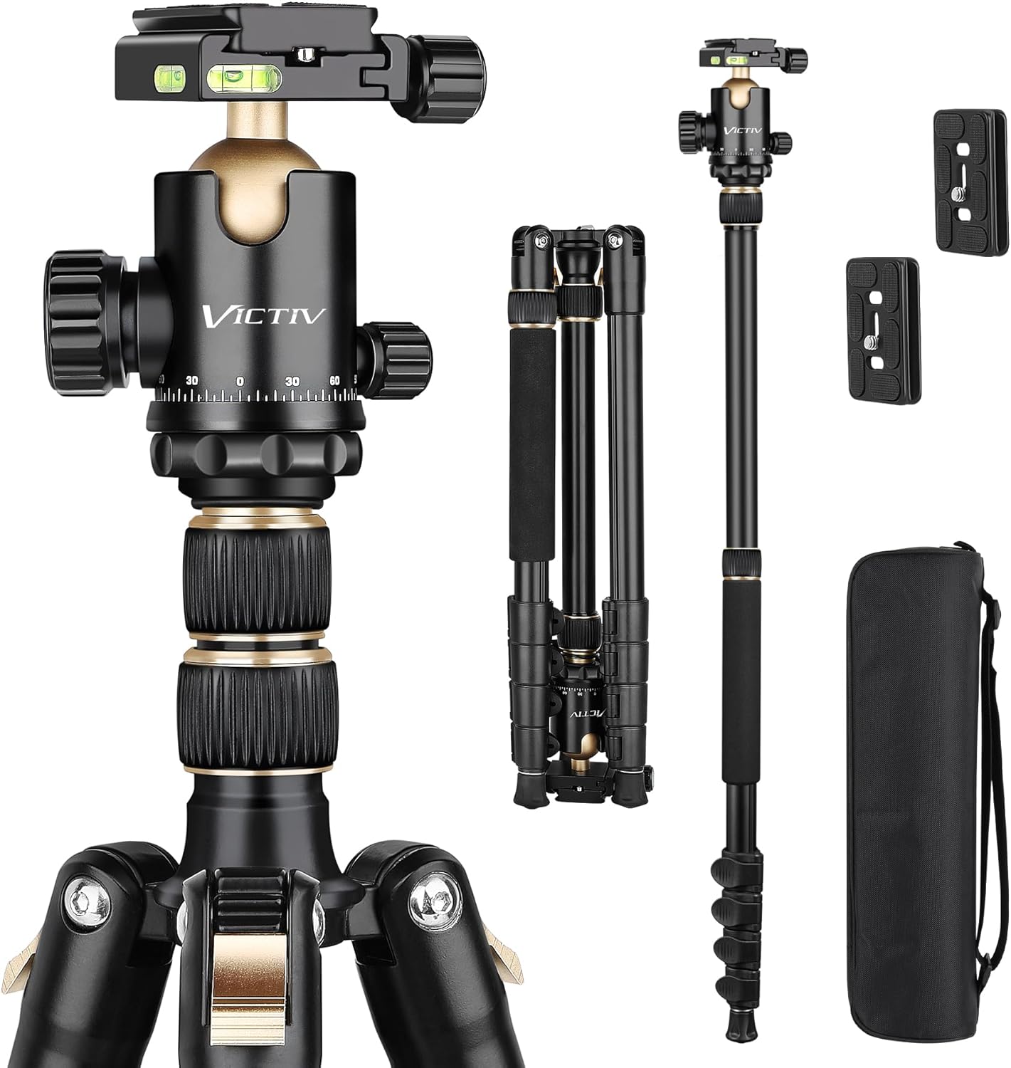 77in Aluminum Camera Tripod for DSLR, Compact Travel Stand