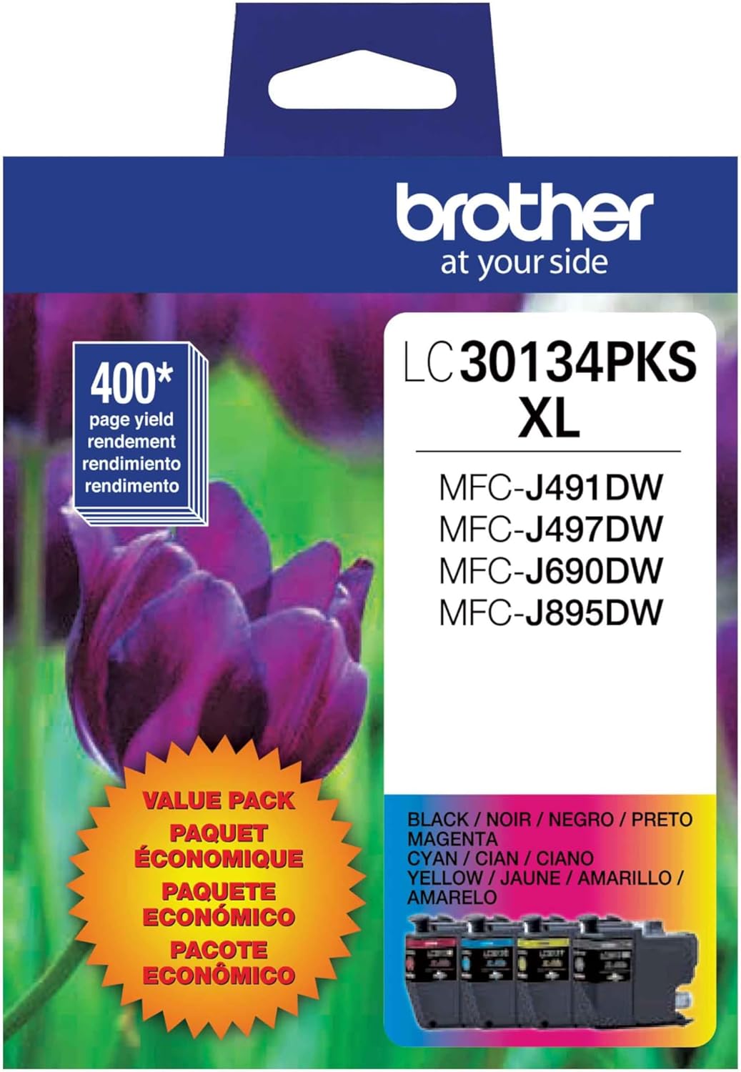 Brother Genuine LC3013 High Yield Color Ink 4-Pack - Up to 400 Pages/Cartridge