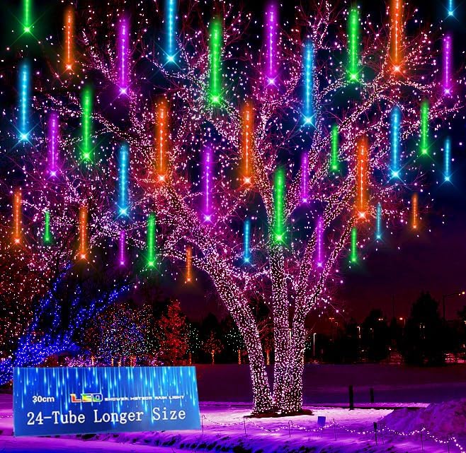 Kwaiffeo Halloween Lights - 24 Tubes Meteor Shower Lights