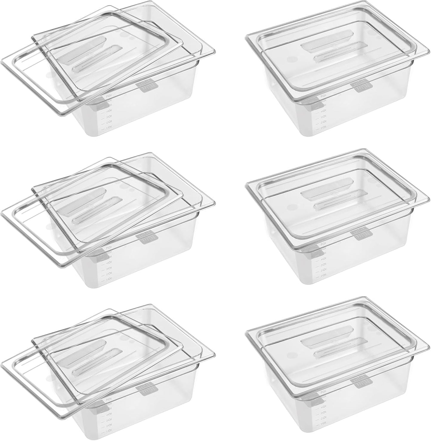 6 Pack 1/2 Size 6ft' Deep Clear Food Pans for Storage Needs