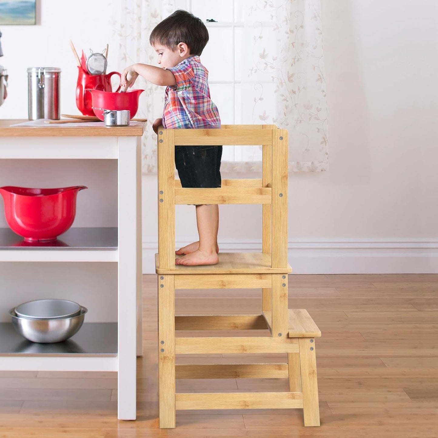 Kitchen Step Stool for Toddlers with Safety Rail and Stability