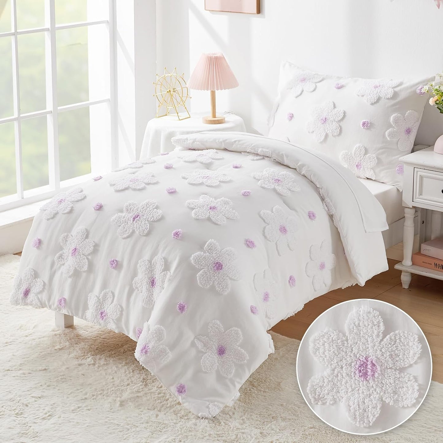 Cozyholy Toddler Bedding Set with Floral Design for Girls