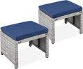 Wicker Ottomans Set of 2 - Versatile Patio Seating and Side Table