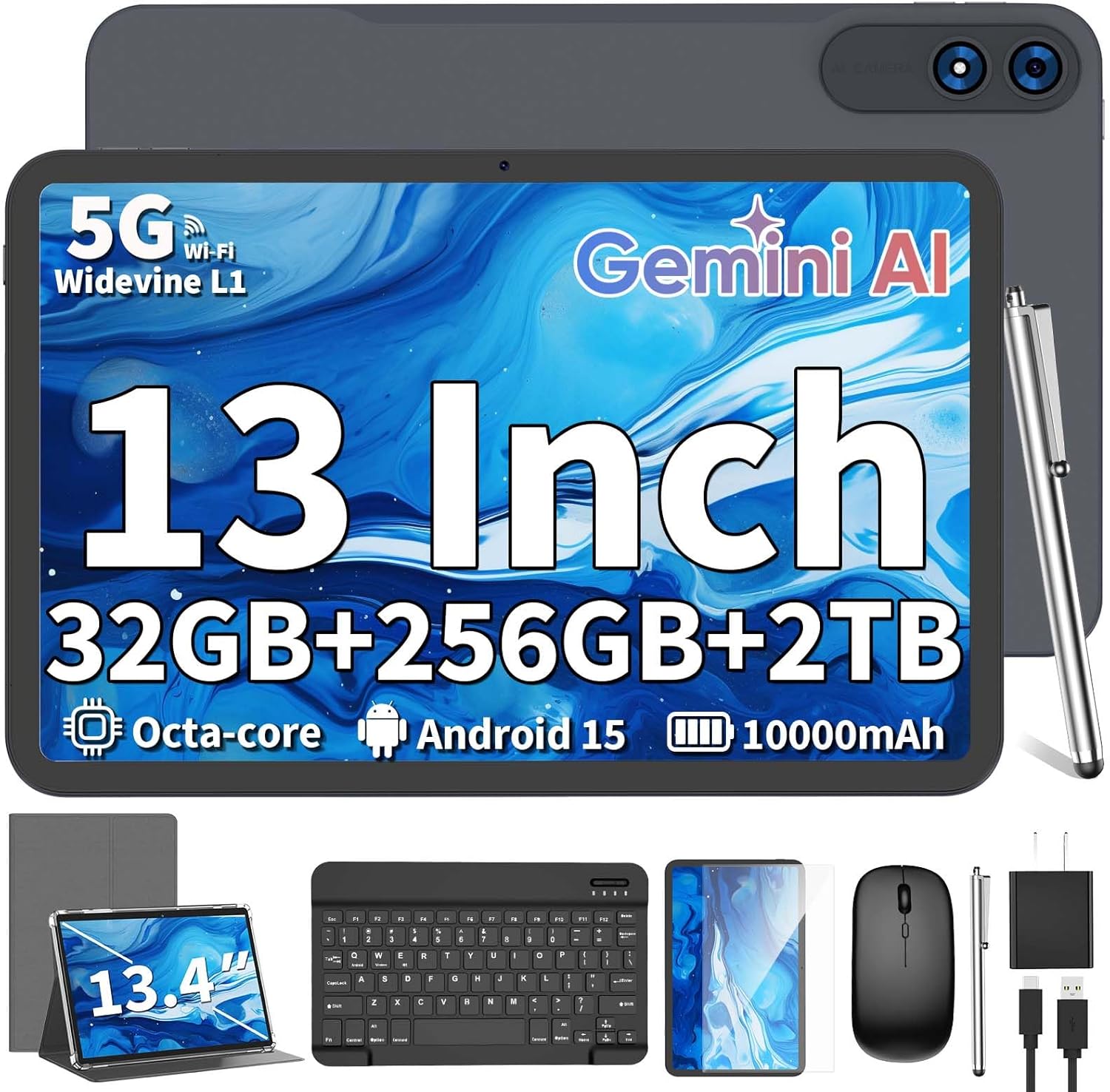 13.4 Inch Android Tablet with Keyboard and 2TB Expandable Storage