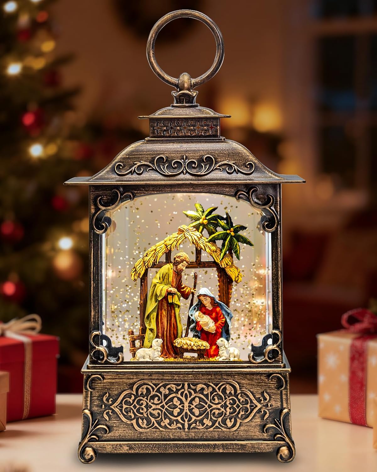 Musical Nativity Scene Christmas Snow Globe Lantern Gift