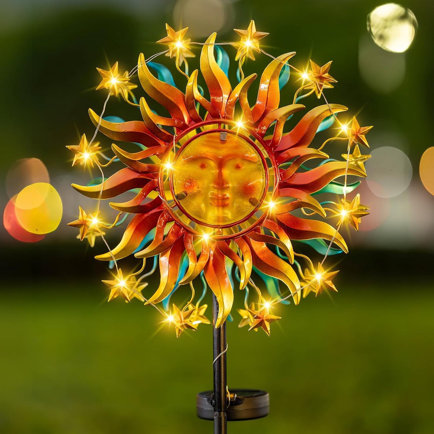 Solar Wind Spinner Metal Sun Decor for Outdoor Garden Kinetic Art
