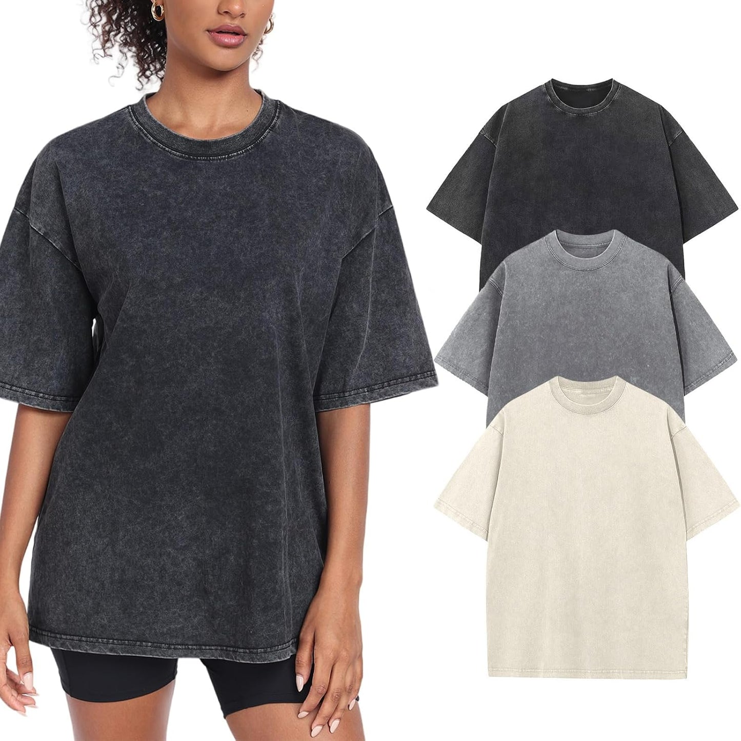 Womens Washed Vintage Oversized T-Shirt for Casual Streetwear