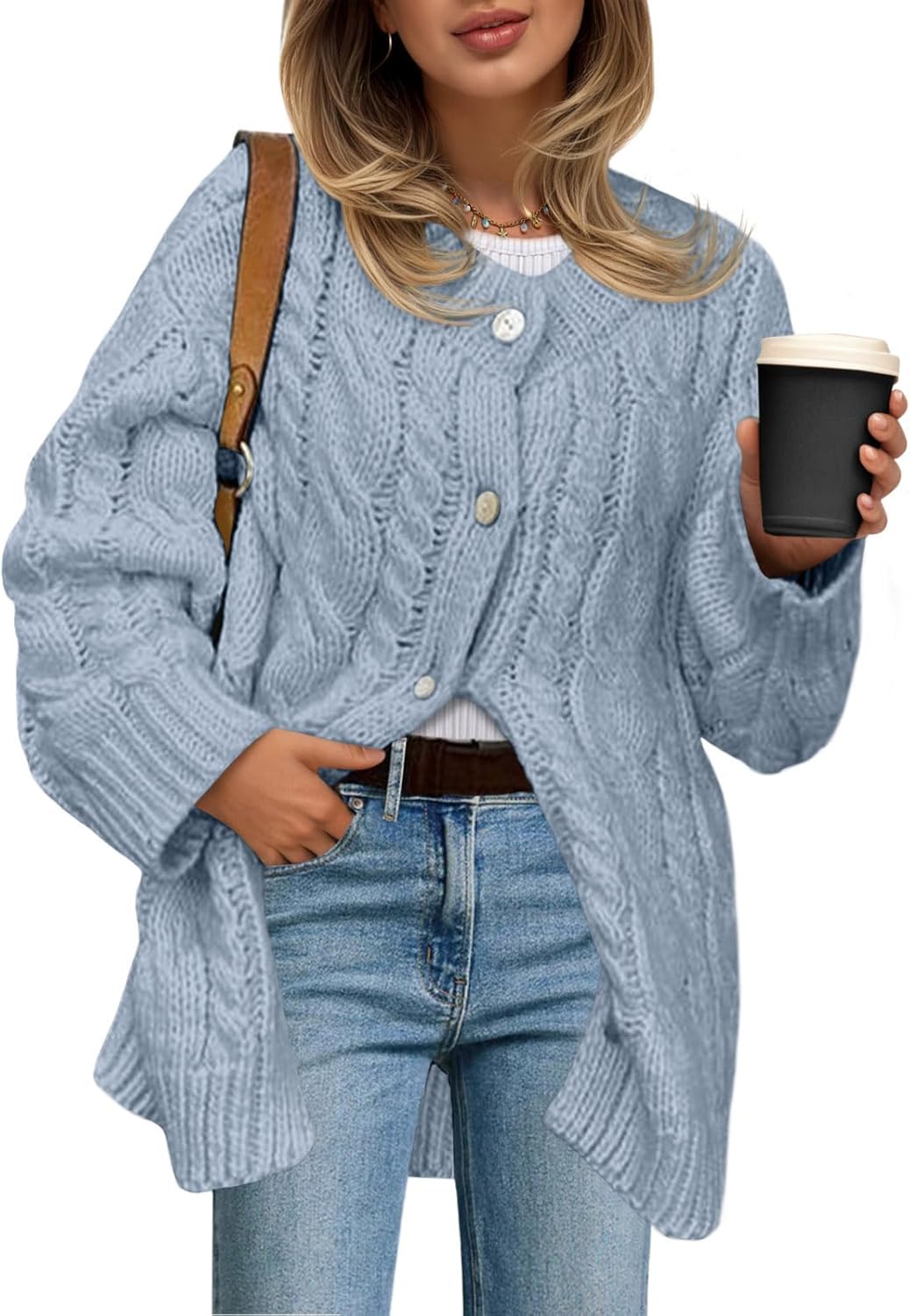 Saodimallsu Womens Cable Knit Cardigan Sweater Dress for Fall