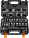 1/2in Drive Impact Socket Set 23 Piece SAE & Metric - Durable Cr-V