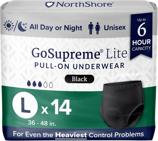 NorthShore GoSupreme Lite: 6-Hour Protection, Large, 14 ct - Black