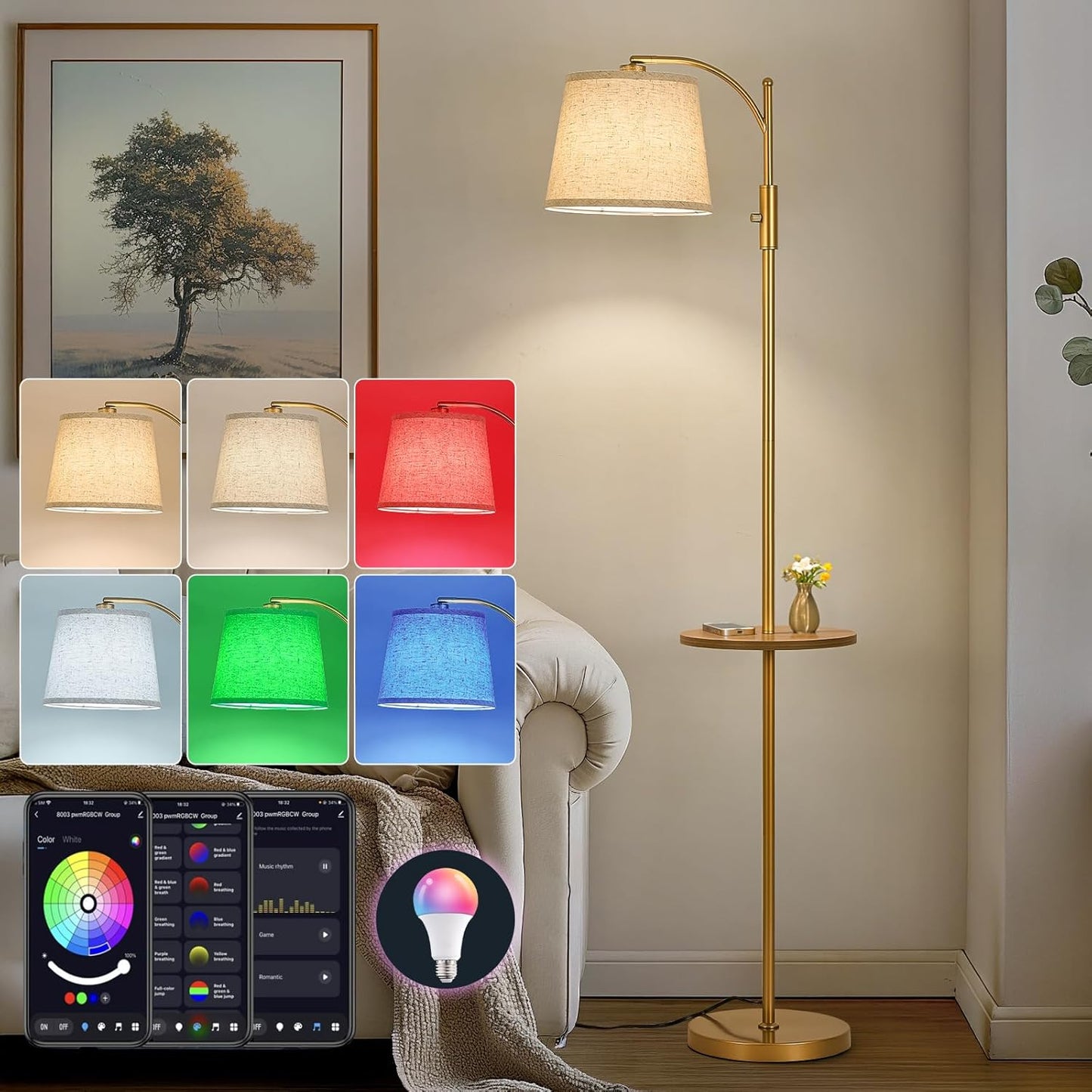 AIDENOEY Smart Floor Lamp with Side Table for Modern Spaces